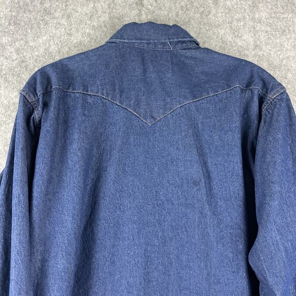 Vintage Wrangler Denim Western Shirt Mens 17.5 35 X-Long Tails Pearl Snap USA - Picture 12 of 15